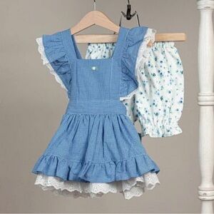 Well Dressed Wolf microplaid Blue White Naomi pinafore Dress pageant 6 7 8